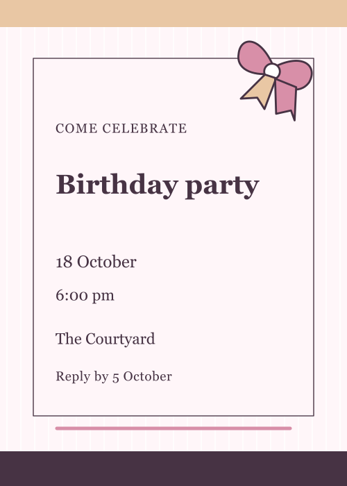 Birthday Bow Pinstripe editable design preview