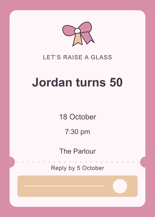 Birthday Bow Ticket editable design preview