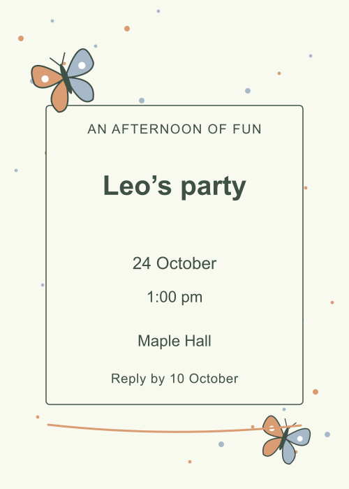 Butterfly Trail Confetti editable design preview