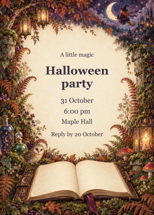 Moonlit Spellbook editable design preview