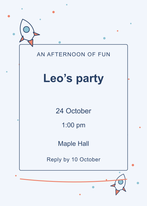 Rocket Launch Confetti editable design preview