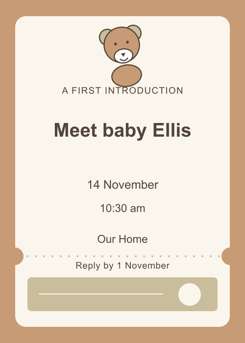 Teddy Nursery Ticket editable design preview