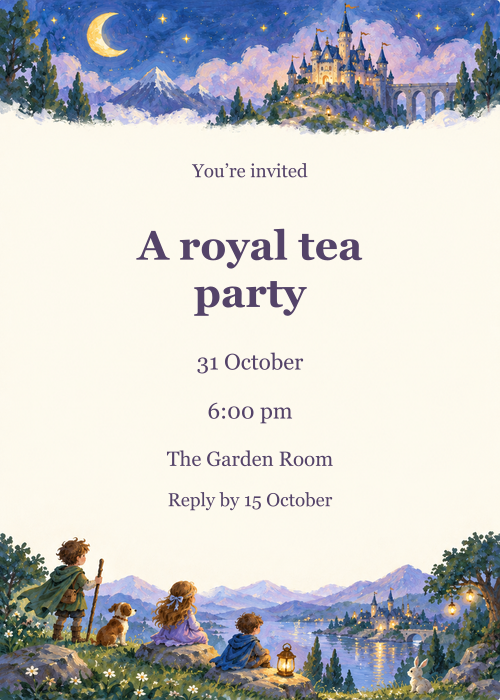 Once Upon a Party · Gathering editable design preview