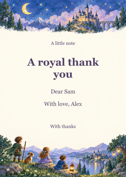 Once Upon a Party · Thank-you card editable design preview