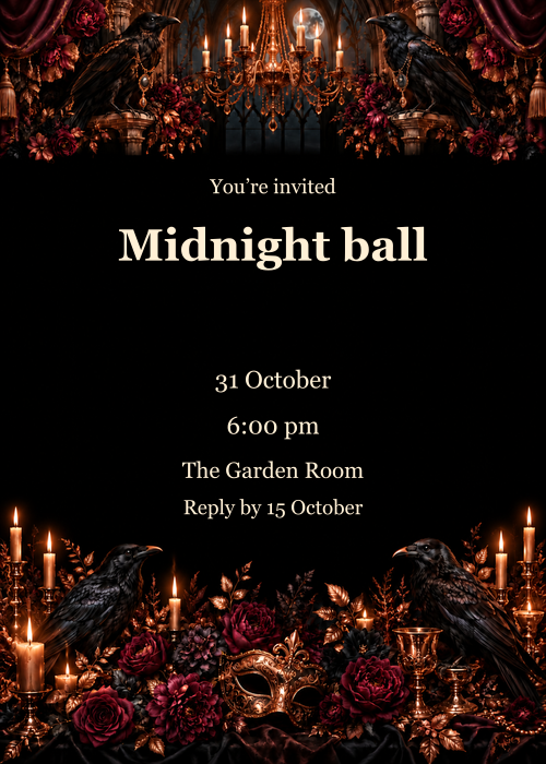 Midnight Masquerade · Invitation editable design preview