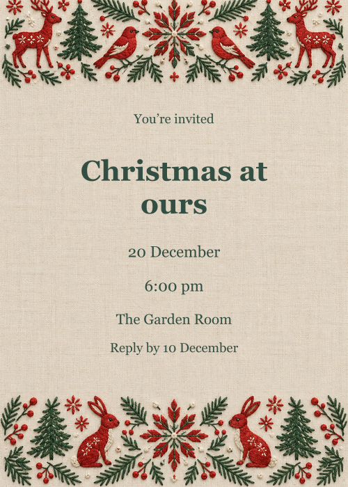 Stitched for Christmas · Invitation editable design preview