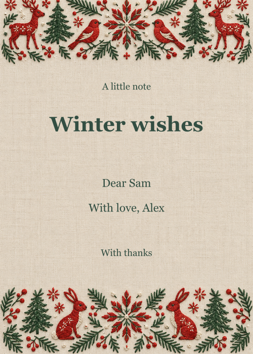 Stitched for Christmas · Thank-you card editable design preview
