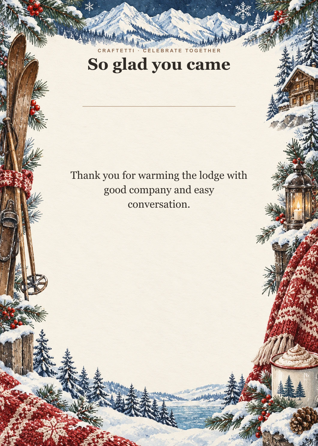 Après-Ski Social Thank You editable design preview