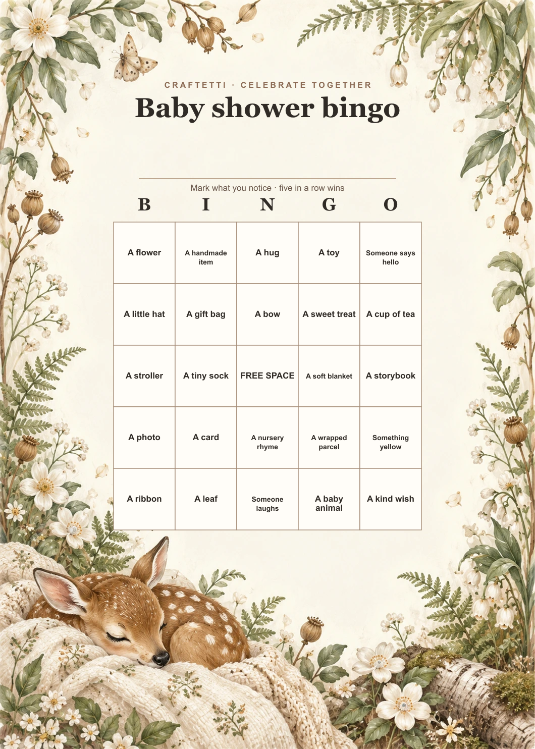Baby Shower Bingo editable design preview