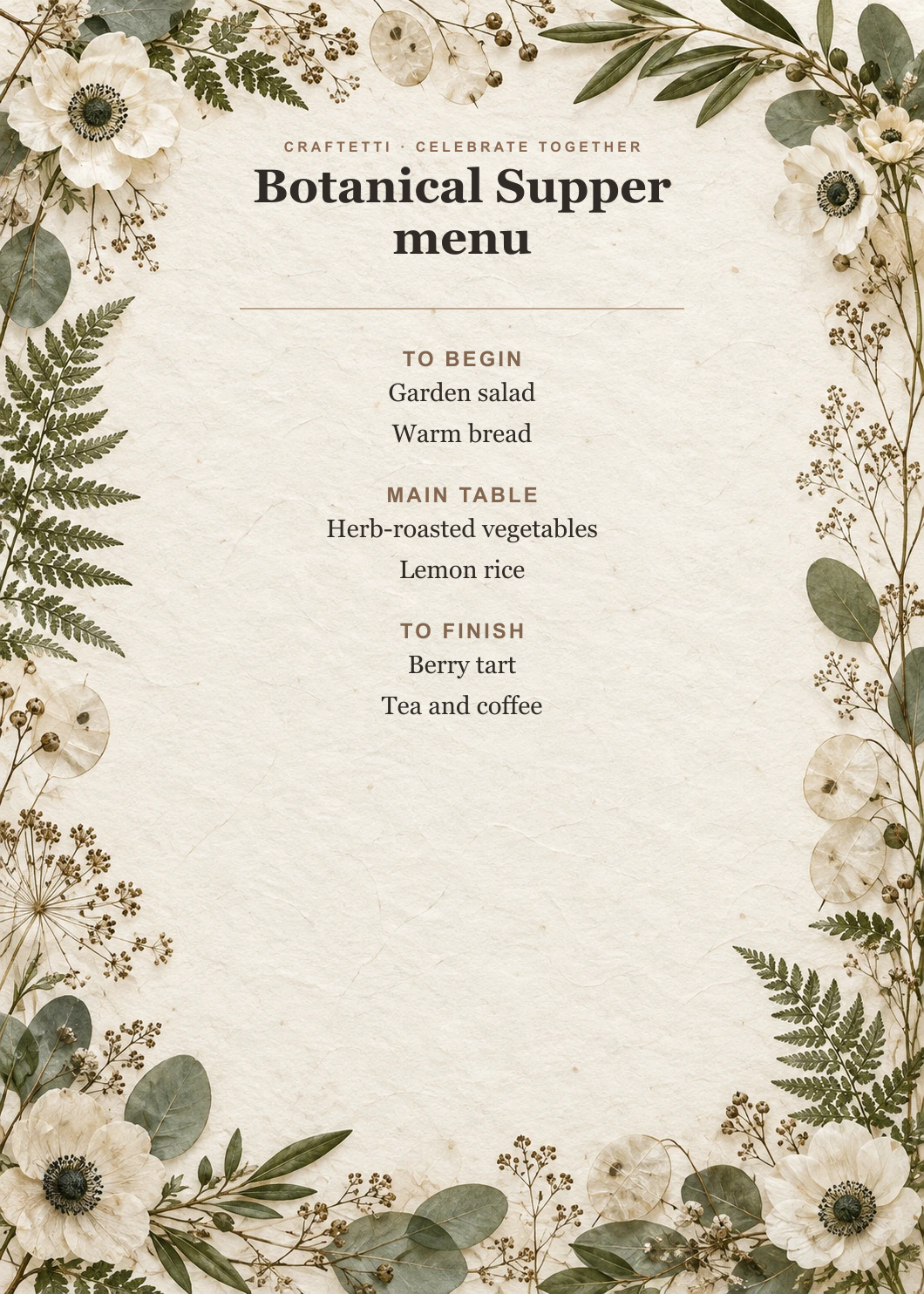 Botanical Supper Menu editable design preview