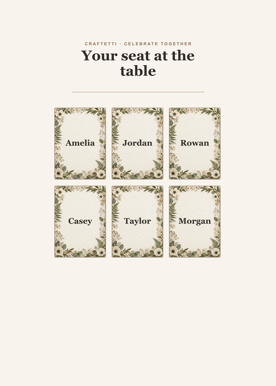 Botanical Supper Place Cards editable design preview