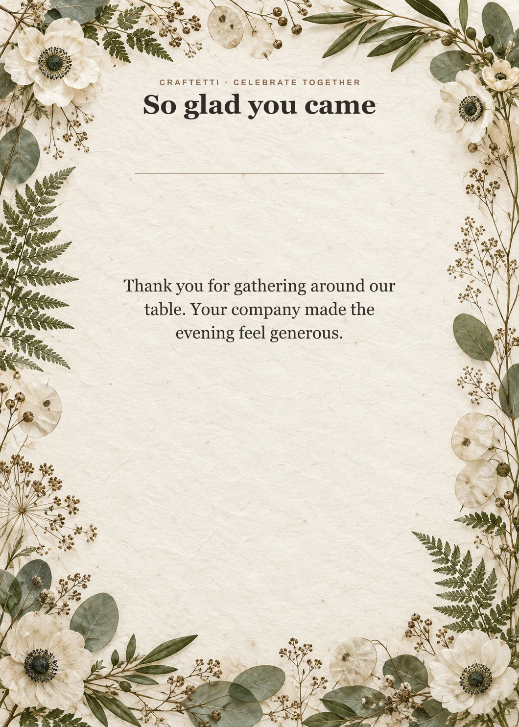 Botanical Supper Thank You editable design preview