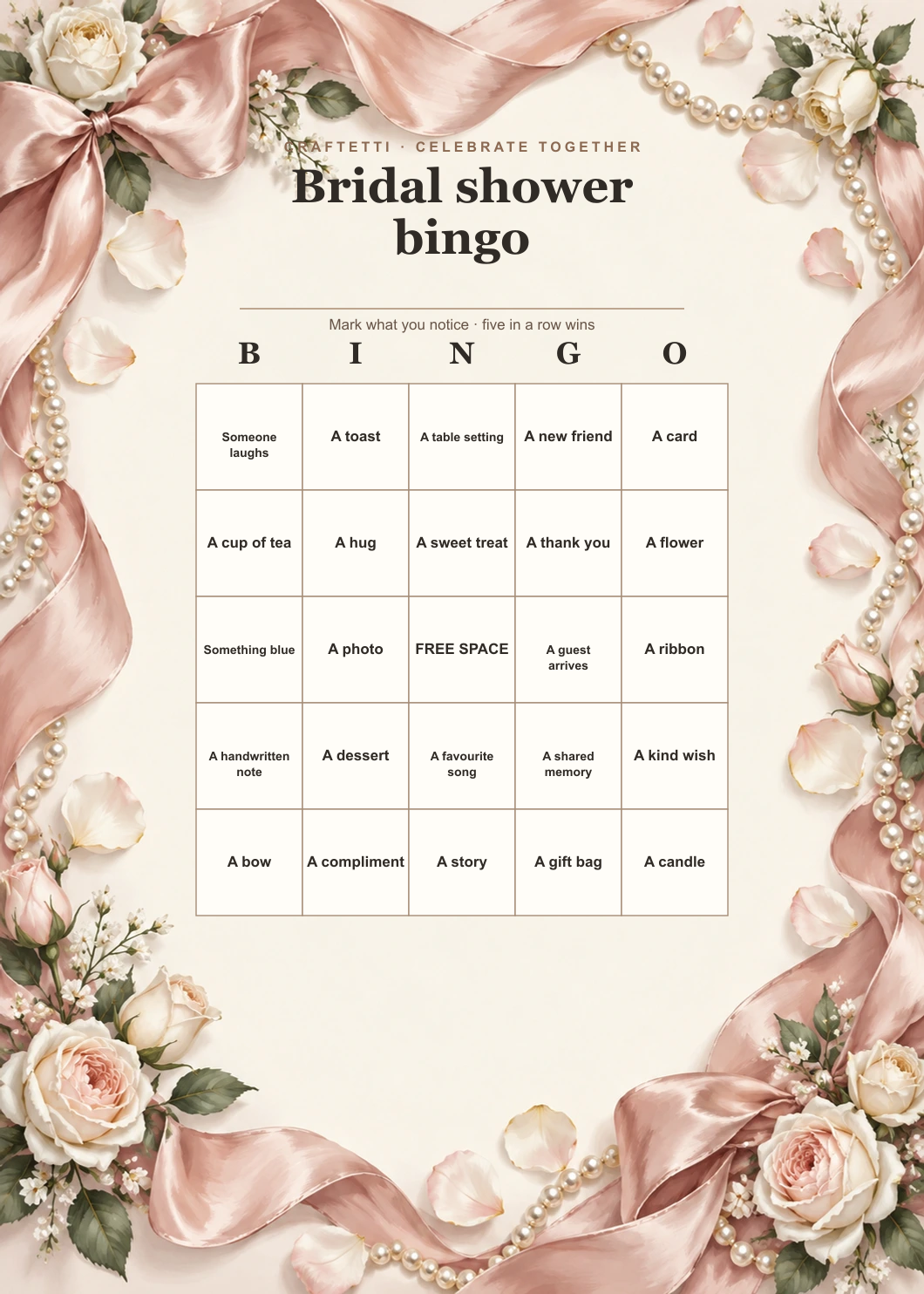 Bridal Shower Bingo editable design preview
