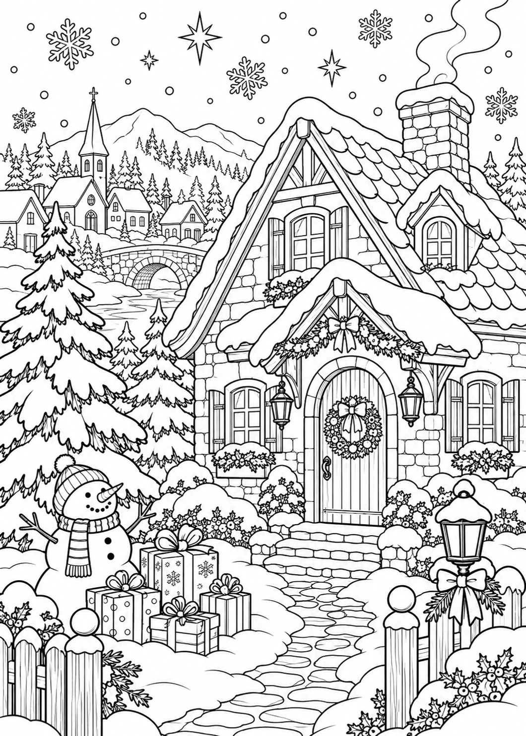 Christmas Cottage Colouring Sheet editable design preview