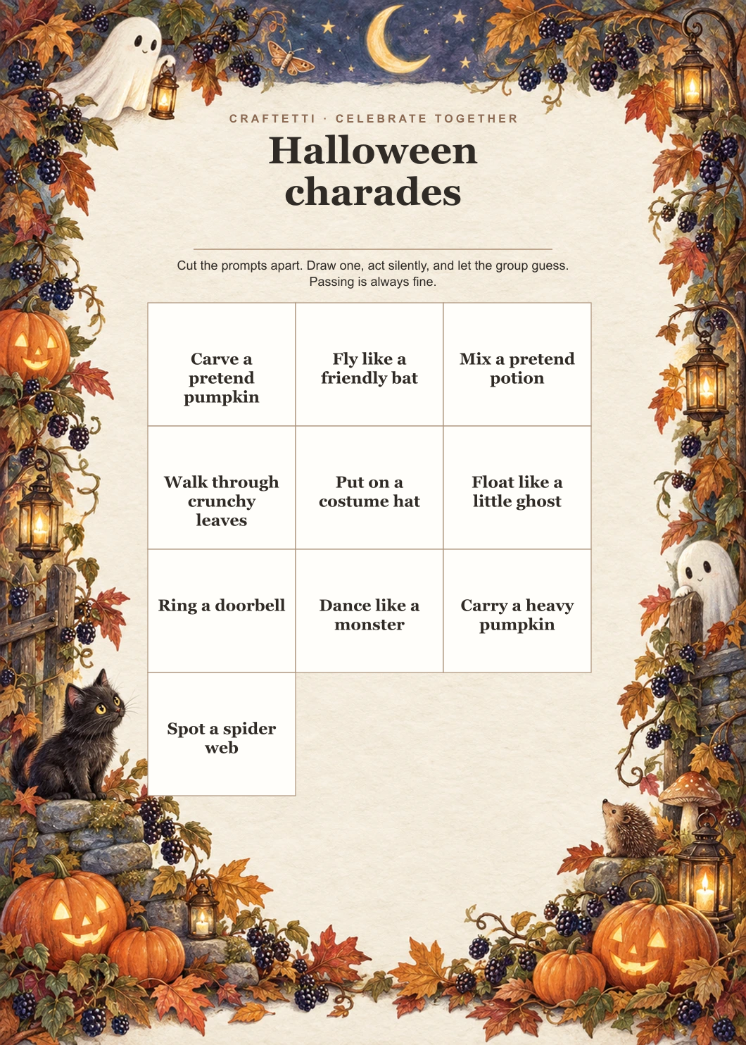Halloween Charades editable design preview