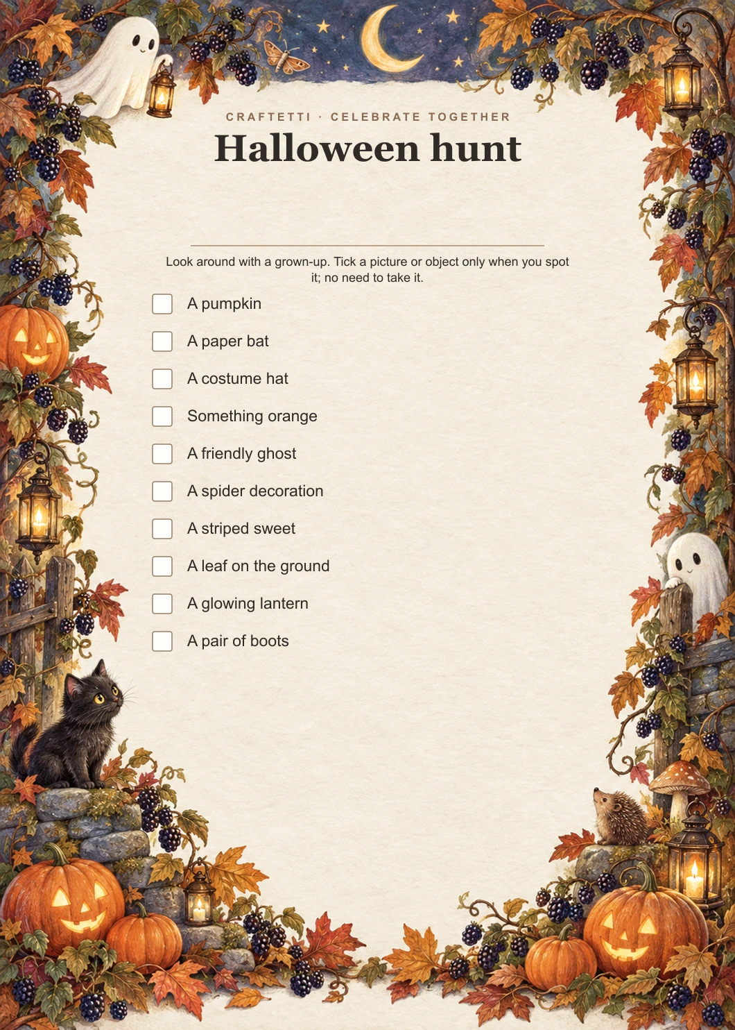 Friendly Halloween Scavenger Hunt editable design preview