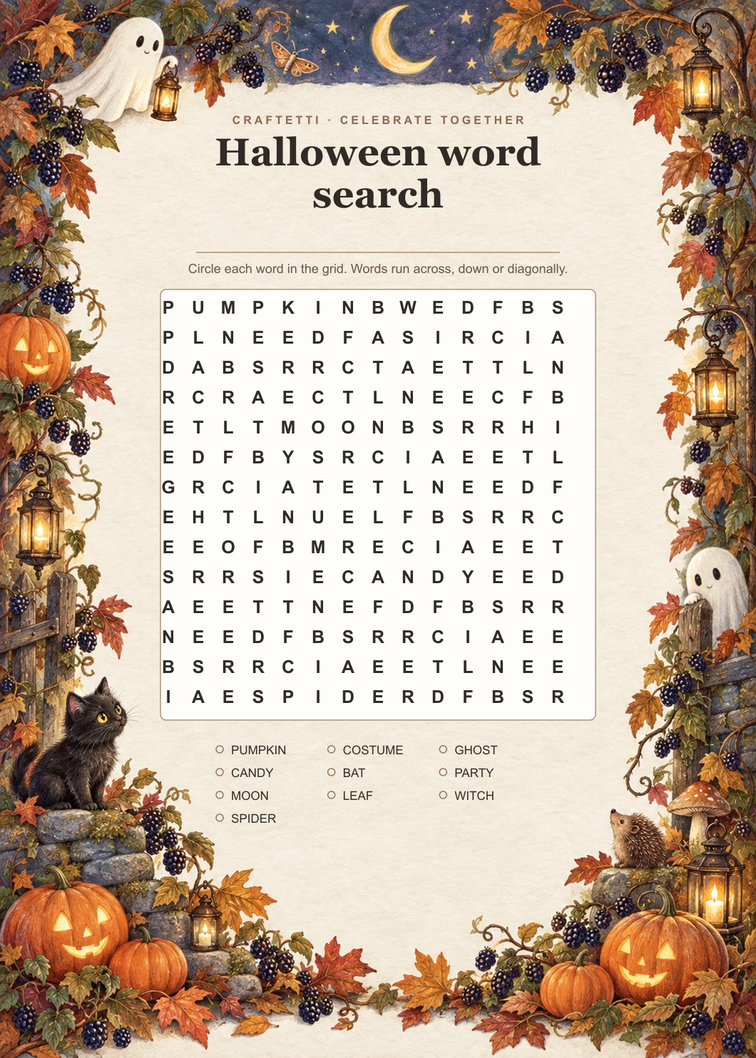 Halloween Word Search editable design preview