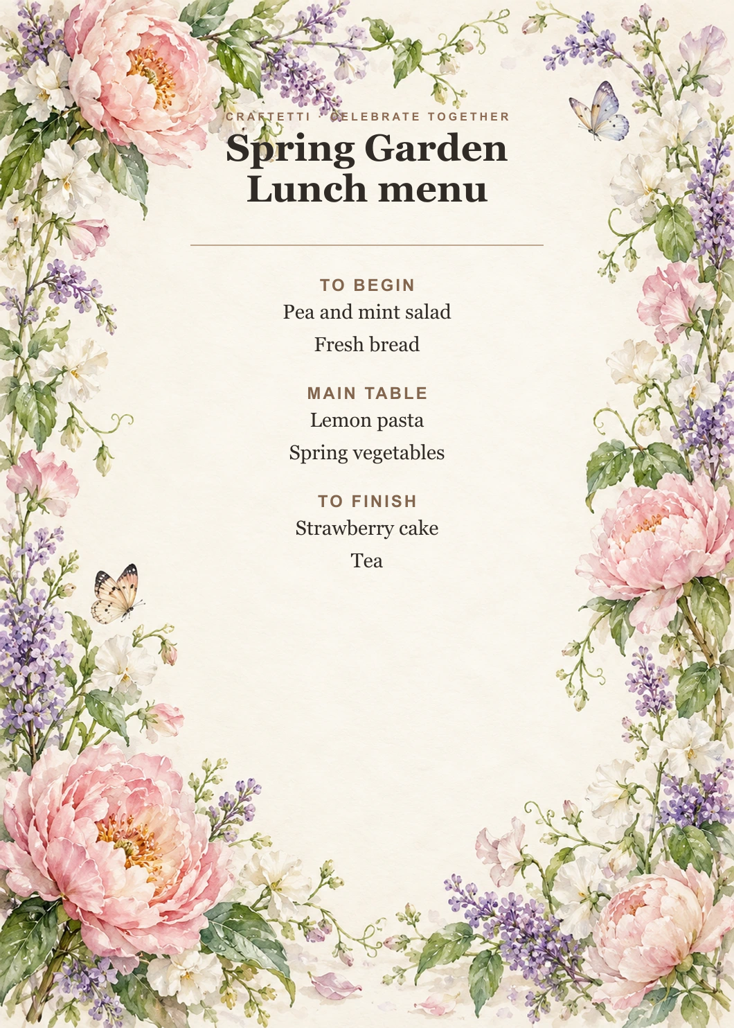 Spring Garden Lunch Menu editable design preview