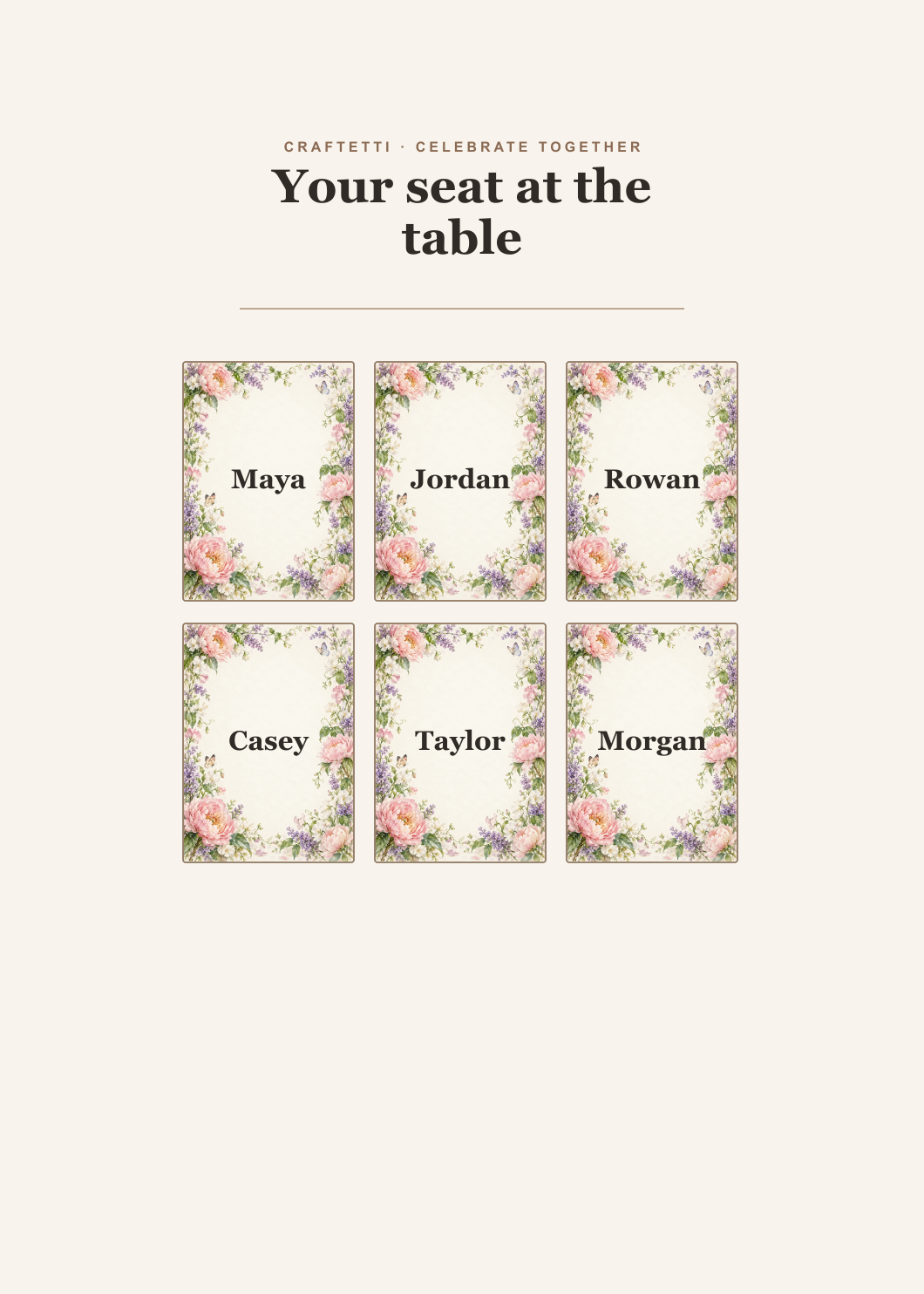 Spring Garden Lunch Place Cards editable design preview