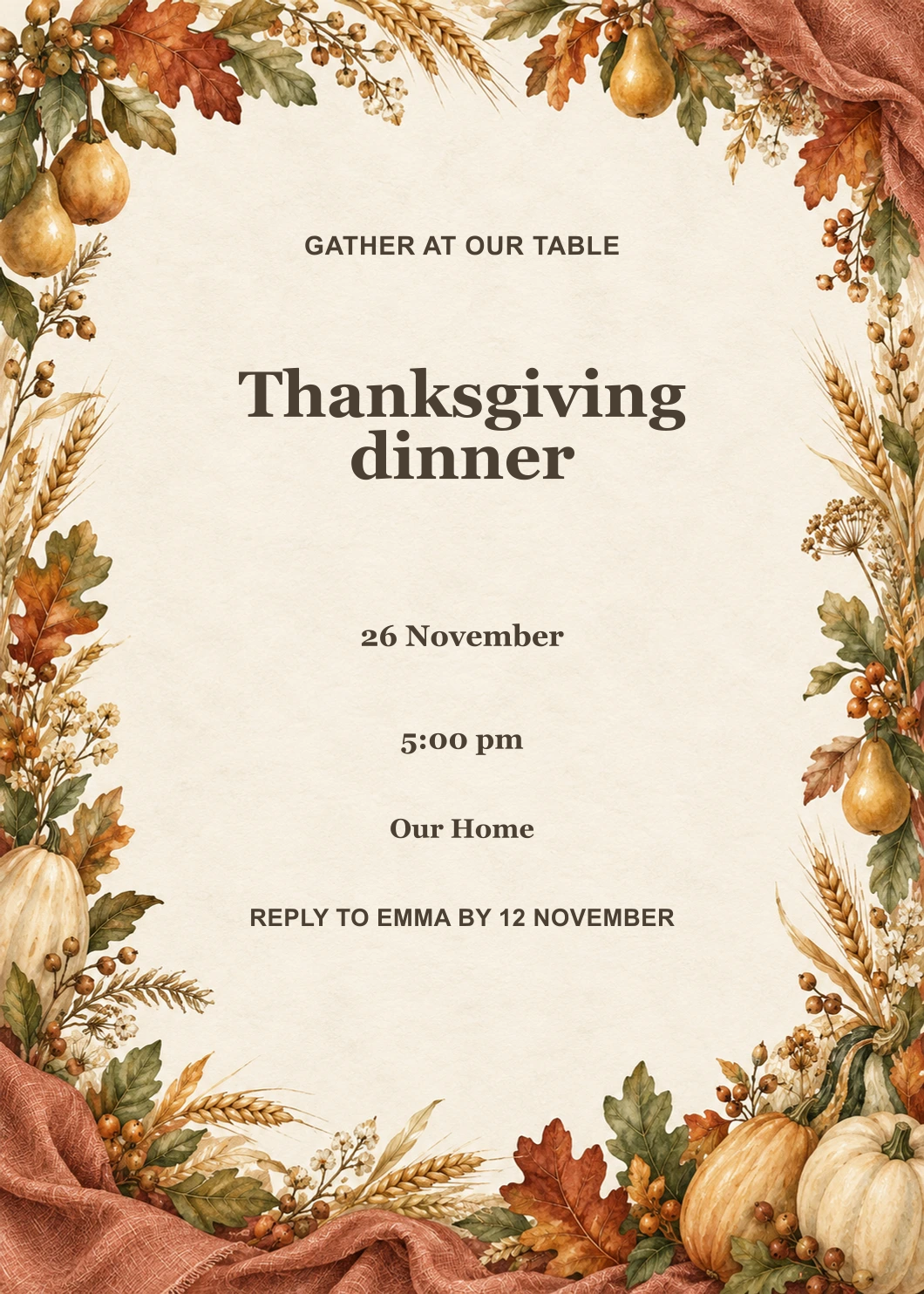 Thanksgiving Dinner Invitation editable design preview