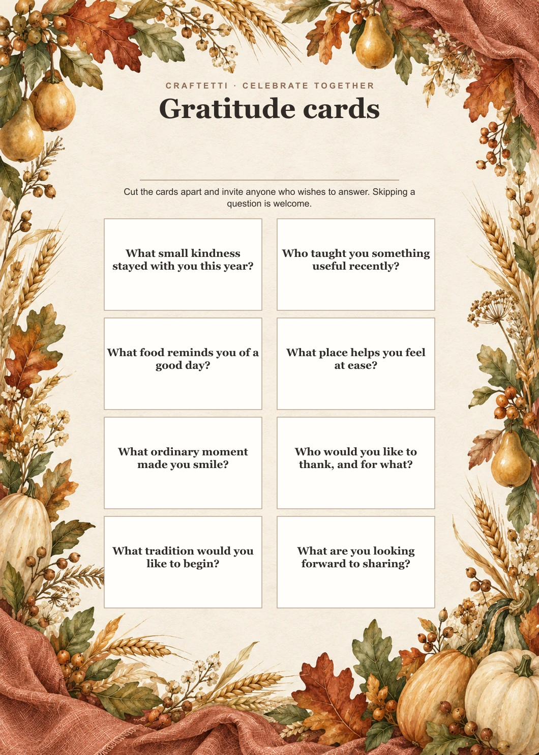 Gratitude Conversation Cards editable design preview