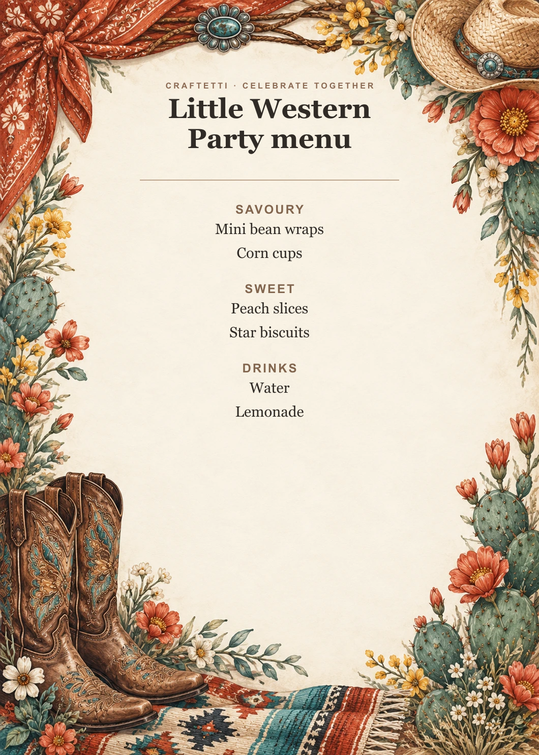 Little Western Party Menu editable design preview