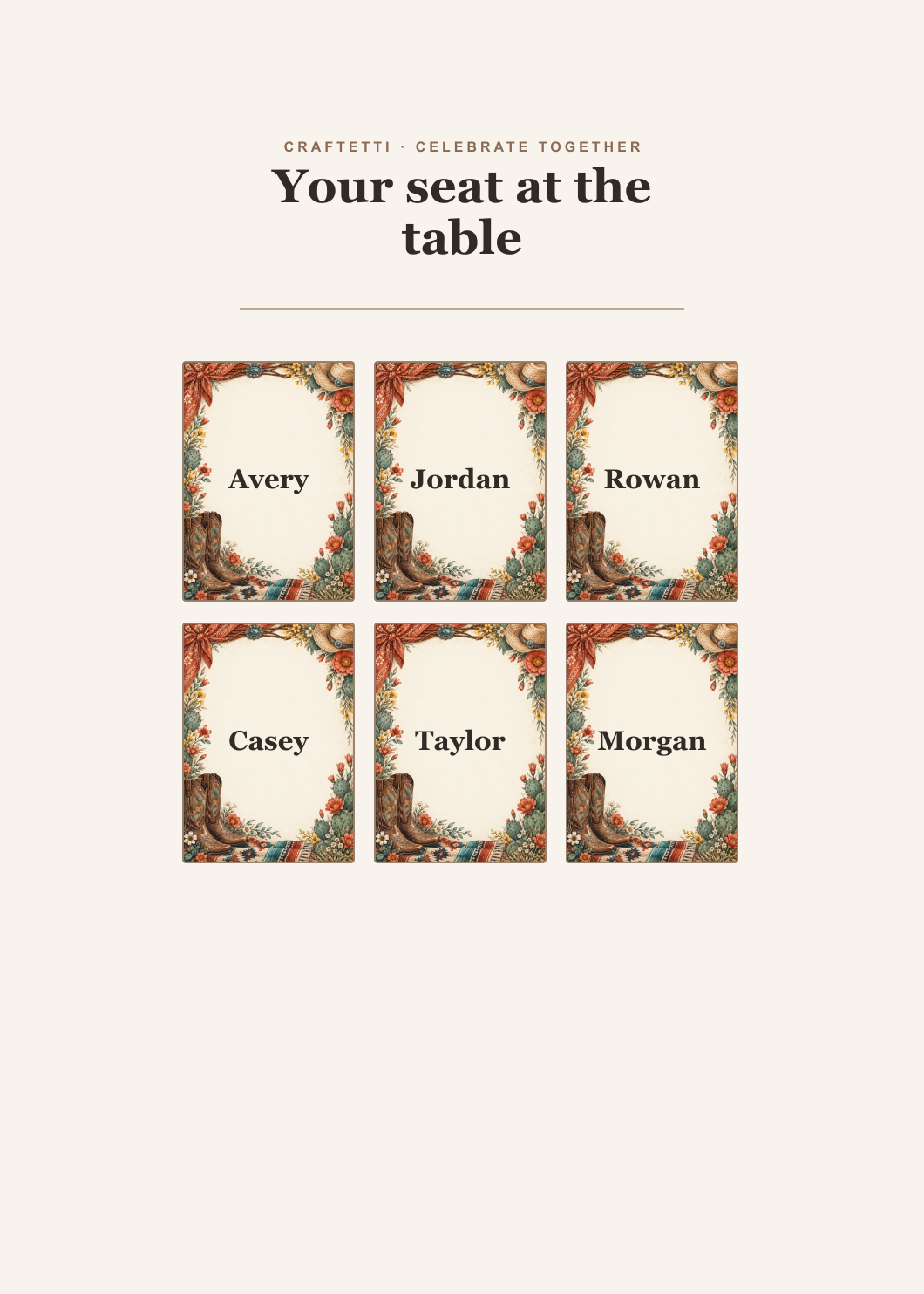 Little Western Party Place Cards editable design preview