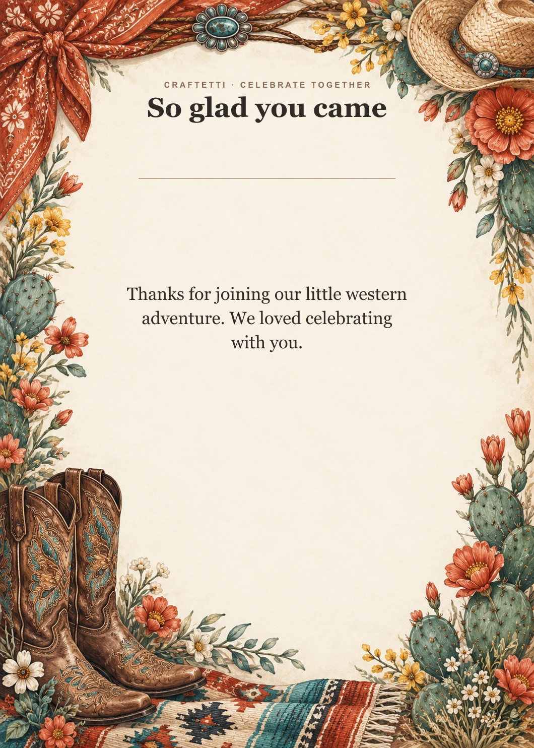 Little Western Party Thank You editable design preview